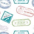 Visa and passport stamps upon departure and arrival with dates