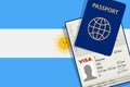 Visa and Passport to Argentina. Argentinean Flag Background. Vector illustration