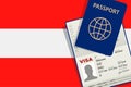 Visa and Passport to Austria. Austrian Flag Background. Vector illustration