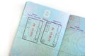 Visa Stamps in American Passport Royalty Free Stock Photo
