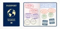 International travel visa passport stamps. Vector immigration visas Royalty Free Stock Photo