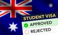 Visa status showing approved with Australia flag waving in the backdrop. Australia visa issued background concept Royalty Free Stock Photo