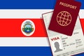 Visa to Costa Rica and Passport. Costa Rican Flag Background. Vector illustration