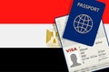 Visa to Egypt and Passport. Egyptian Flag Background. Vector illustration Royalty Free Stock Photo