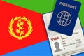 Visa to Eritrea and Passport. Eritrean Flag Background. Vector illustration