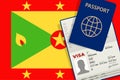 Visa to Grenada and Passport. Grenadian Flag Background. Vector illustration