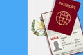 Visa to Guatemala and Passport. Guatemalan Flag Background. Vector illustration