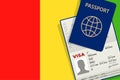 Visa to Guinea and Passport. Guinean Flag Background. Vector illustration