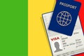 Visa to Mali and Passport. Mali Flag Background. Vector illustration