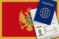 Visa to Montenegro and Passport. Montenegrin Flag Background. Vector illustration