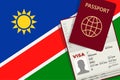 Visa to Namibia and Passport. Namibian Flag Background. Vector illustration