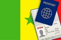 Visa to Senegal and Passport. Senegalese Flag Background. Vector illustration