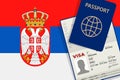Visa to Serbia and Passport. Serbian Flag Background. Vector illustration Royalty Free Stock Photo