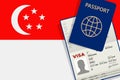 Visa to Singapore Passport. Singaporean Flag Background. Vector illustration