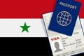 Visa to Syria and Passport. Syrian Flag Background. Vector illustration Royalty Free Stock Photo