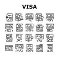 Visa For Traveling Collection Icons Set Vector