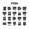 Visa For Traveling Collection Icons Set Vector