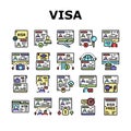 Visa For Traveling Collection Icons Set Vector