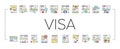 Visa For Traveling Collection Icons Set Vector .