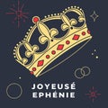 Joyeuse Ãâ°phÃÂ©nie golden crown illustration festive design dark background celebration Royalty Free Stock Photo