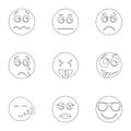 Visage icons set, outline style