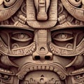 Visage of the primal. Mayan totem's enigmatic monkey countenance. Fictional image in ancient ethnic style. AI