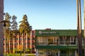 Visaginas Lithuania Oct 01 2018: Darbo birza logo on green wall building in town centre