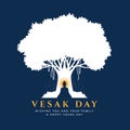 Visak day with Nightly scenery Buddha Meditation under bodhi tree on blue background vector design