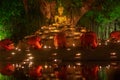 Visakha Puja Day Vesak. Buddhist monk fire candles and pray to the Buddha in Chiang Mai Thailand