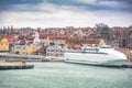 VISBY, SWEDEN - April 2018: City overview over the pier in Visby. Gotland, Sweden