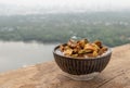 The viscera of mackerel fish paunch hot spicy curry or fish organs sour soup with bamboo shoots and vegetables Royalty Free Stock Photo