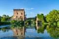 Visconti bridge of Valeggio sul Mincio at Borghetto with reflect Royalty Free Stock Photo