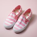 Viscose Pink And White Striped Vans Slip On Sneakers