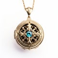 Viscount-inspired Gold Locket With Blue Gemstone - Exquisite And Unique Jewelry