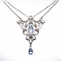 Viscountess Inspired Gold Necklace With Blue Topaz And Ornate Carving