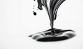 Viscous black liquid elegantly pours onto a bright white surface, creating a striking contrast.