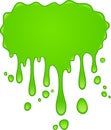 Viscous bright green goo is slowly dripping down, forming drops and blobs of various sizes, creating an abstract