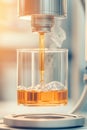 Viscous liquid sample analysis in laboratory beaker with steaming equipment during scientific testing. Royalty Free Stock Photo