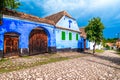 Viscri, Brasov, Romania: Blue painted traditional house from Viscri village, Transylvania Royalty Free Stock Photo