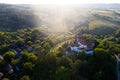 Viscri saxon church in the traditional village of Viscri, Romania. UNESCO site - drone view Royalty Free Stock Photo