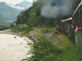 Viseu de Sus, Romania - August 6, 2017: Mocanita steam train going into the mountains of Maramures
