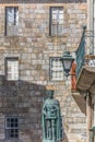 Detailed view at the lateral facade of the Cathedral of Viseu and D. Duarte statue