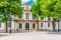 VISEU, PORTUGAL, MAY 20, 2019: People are strolling at praca republica at Viseu, Portugal