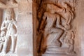 Vishnu as Varaha rescuing Earth as Bhudevi on relief of historical caves in Badami, India