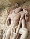 Vishnu in his incarnation as the man-boar Varaha, rescuing Bhudevi from the cosmic ocean on his tusk, Udayagiri Caves, India Royalty Free Stock Photo