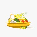 `Vishu Kani` an assortment of fruits, vegetables and other auspicious items in a bronze vessel Royalty Free Stock Photo