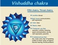 Vishuddha chakra infographic. Fifth, throat chakra symbol description and features. Information for kundalini yoga Royalty Free Stock Photo