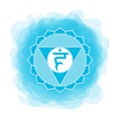 Vishuddha icon. The fifth guttural chakra. Vector blue smoky circle. Line symbol. Sacral sign. Meditation