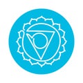 Vishuddha icon. One line. The fifth guttural chakra. Vector blue line symbol. Sacral sign. Meditation