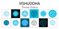 Vishuddha icon set. The fifth guttural chakra. Vector blue gloss and shine. One line symbol. Outline sacral sign collection. Royalty Free Stock Photo